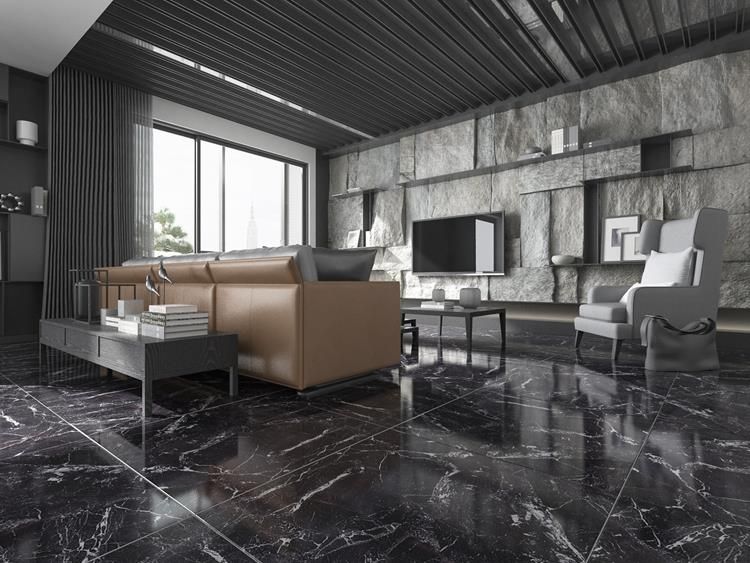 Polished Ceramic Floor Tile | Living room tiles, Black  floor tiles, Marble living room floor